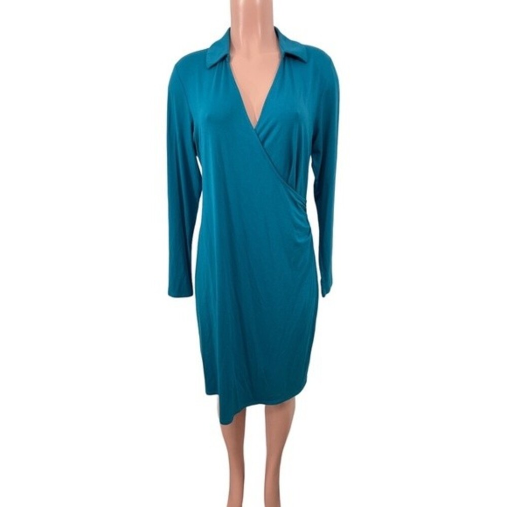 J. JILL Wearever Collection Size MEDIUM Faux Wrap Sheath Dress Teal